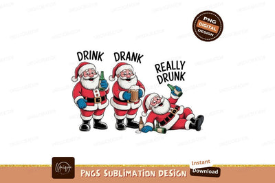 Merry Santas drinking beer and bottles claus christmas Sublimation Designangry 