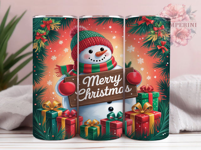 Merry Snowman Christmas Tumbler, Merry Holiday Wrap, Festive Snowman Sublimation Design, Cute Winter Cup, 20Oz Skinny Tumbler Wrap, Jolly Christmas Mug, Cheerful Holiday Design Sublimation Li Zamperini 