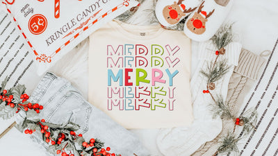 Merry Stacked Retro Christmas PNG, Colorful Christmas Sublimation, Pastel Merry PNG Sublimation So Fontsy VIP Design Shop 