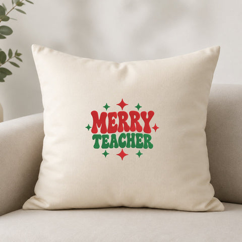 Merry Teacher Christmas Embroidery Design – Retro Teacher Holiday Machine Embroidery File Embroidery/Applique DESIGNS PatternFeed8 