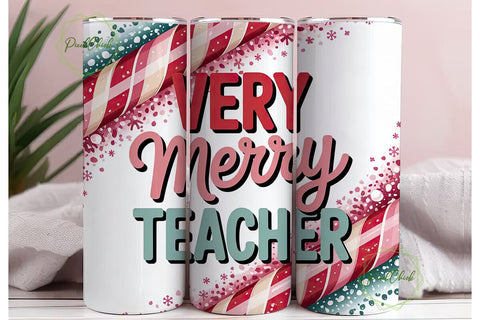 Merry Teacher Christmas Tumbler Wrap Sublimation PixelChick 