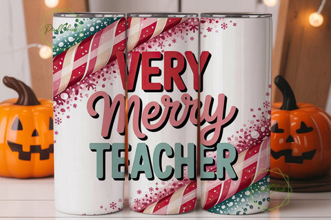 Merry Teacher Christmas Tumbler Wrap Sublimation PixelChick 