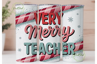 Merry Teacher Christmas Tumbler Wrap Sublimation PixelChick 