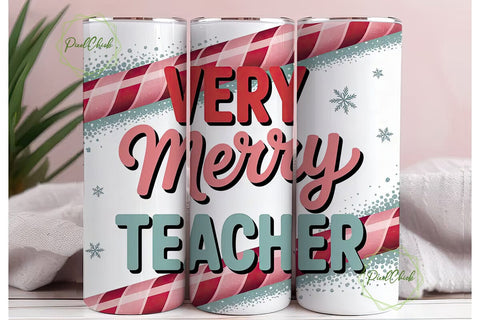Merry Teacher Christmas Tumbler Wrap Sublimation PixelChick 