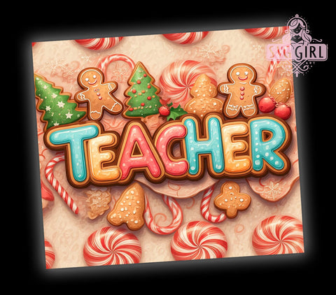 Merry Teacher Tumbler, Christmas Teacher Design, 20oz Sublimation, Holiday Drinkware, Teacher Gift Idea, Cute Christmas Tumbler, Teacher Appreciation Gift Sublimation SvggirlplusArt 