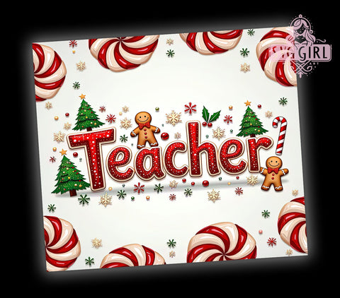 Merry Teacher Tumbler, Christmas Teacher Design, 20oz Sublimation, Holiday Drinkware, Teacher Gift Idea, Cute Christmas Tumbler, Teacher Appreciation Gift Sublimation SvggirlplusArt 