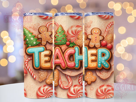Merry Teacher Tumbler, Christmas Teacher Design, 20oz Sublimation, Holiday Drinkware, Teacher Gift Idea, Cute Christmas Tumbler, Teacher Appreciation Gift Sublimation SvggirlplusArt 