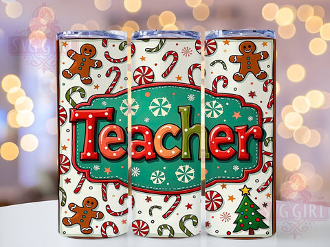 Merry Teacher Tumbler, Christmas Teacher Design, 20oz Sublimation, Holiday Drinkware, Teacher Gift Idea, Cute Christmas Tumbler, Teacher Appreciation Gift Sublimation SvggirlplusArt 