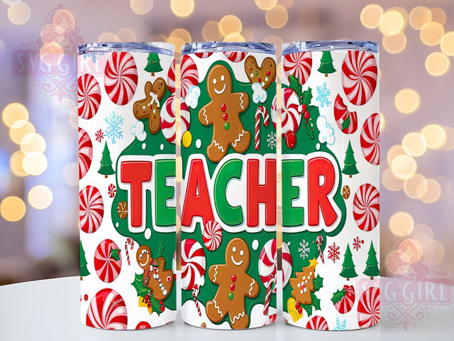 Merry Teacher Tumbler, Christmas Teacher Design, 20oz Sublimation, Holiday Drinkware, Teacher Gift Idea, Cute Christmas Tumbler, Teacher Appreciation Gift Sublimation SvggirlplusArt 