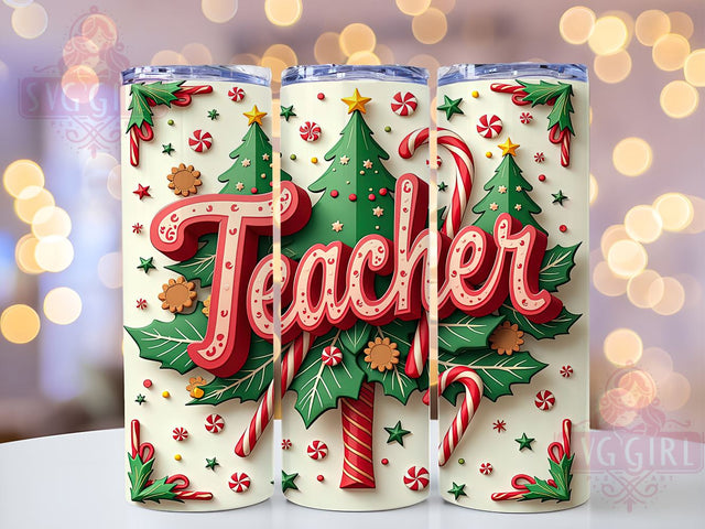 Merry Teacher Tumbler, Christmas Teacher Design, 20oz Sublimation, Holiday Drinkware, Teacher Gift Idea, Cute Christmas Tumbler, Teacher Appreciation Gift Sublimation SvggirlplusArt 
