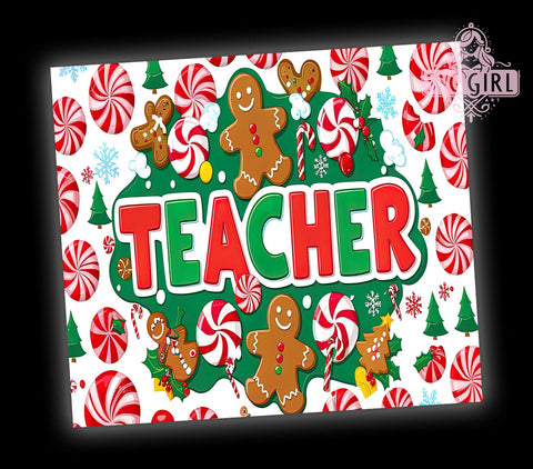Merry Teacher Tumbler, Christmas Teacher Design, 20oz Sublimation, Holiday Drinkware, Teacher Gift Idea, Cute Christmas Tumbler, Teacher Appreciation Gift Sublimation SvggirlplusArt 