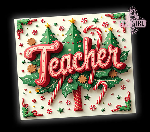 Merry Teacher Tumbler, Christmas Teacher Design, 20oz Sublimation, Holiday Drinkware, Teacher Gift Idea, Cute Christmas Tumbler, Teacher Appreciation Gift Sublimation SvggirlplusArt 