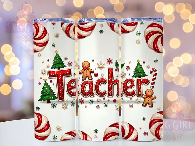 Merry Teacher Tumbler, Christmas Teacher Design, 20oz Sublimation, Holiday Drinkware, Teacher Gift Idea, Cute Christmas Tumbler, Teacher Appreciation Gift Sublimation SvggirlplusArt 