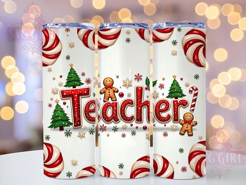 Merry Teacher Tumbler, Christmas Teacher Design, 20oz Sublimation, Holiday Drinkware, Teacher Gift Idea, Cute Christmas Tumbler, Teacher Appreciation Gift Sublimation SvggirlplusArt 