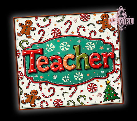 Merry Teacher Tumbler, Christmas Teacher Design, 20oz Sublimation, Holiday Drinkware, Teacher Gift Idea, Cute Christmas Tumbler, Teacher Appreciation Gift Sublimation SvggirlplusArt 
