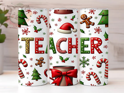 Merry Teacher Tumbler, Christmas Teacher Tumbler, Teacher Tumbler Wrap, 20oz Tumbler Wrap, Sublimation Design, Digital Download, Cricut Design, Silhouette Design, DIY Tumbler Sublimation Lara' s Designs 
