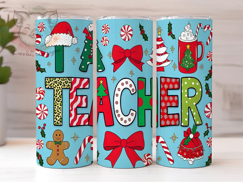 Merry Teacher Tumbler, Christmas Teacher Tumbler, Teacher Tumbler Wrap, 20oz Tumbler Wrap, Sublimation Design, Digital Download, Cricut Design, Silhouette Design, DIY Tumbler Sublimation Lara' s Designs 
