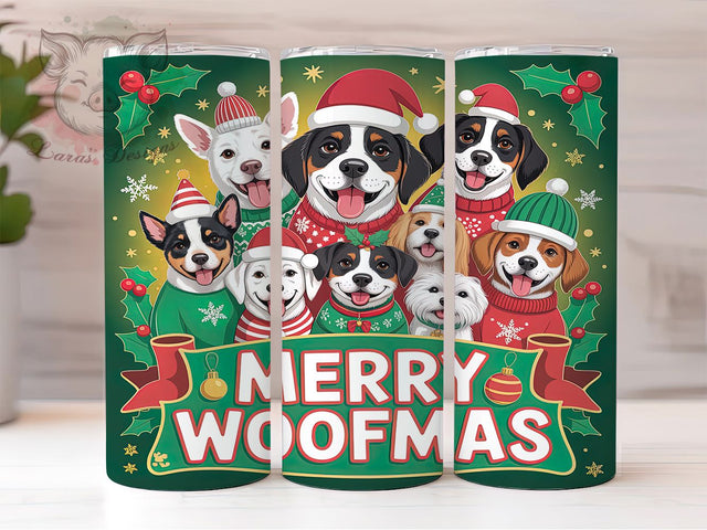 Merry Woofmas Christmas Dog Tumbler, Merry Woofmas Wrap, Holiday Pet Gift, Sublimation Design, Cute Puppy Mug, Festive Dog Lover, Winter Tumbler Sublimation Lara' s Designs 