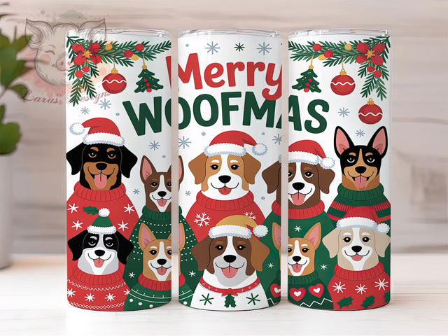 Merry Woofmas Christmas Dog Tumbler, Merry Woofmas Wrap, Holiday Pet Gift, Sublimation Design, Cute Puppy Mug, Festive Dog Lover, Winter Tumbler Sublimation Lara' s Designs 