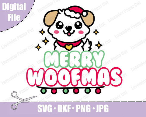 Merry Woofmas Dog Christmas SVG, PNG, JPEG, Clipcart, Sublimation, Christmas Puppy, kawaii, Holiday Dog SVG Lavender Paper Cut 