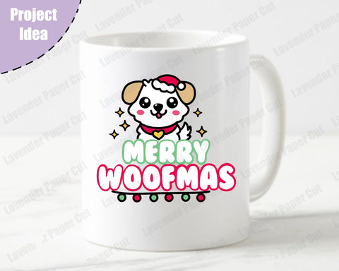 Merry Woofmas Dog Christmas SVG, PNG, JPEG, Clipcart, Sublimation, Christmas Puppy, kawaii, Holiday Dog SVG Lavender Paper Cut 