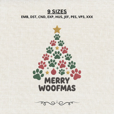 Merry Woofmas Embroidery Design – Christmas Dog Paw Tree Machine Embroidery File, Pet Christmas Design Embroidery/Applique DESIGNS PatternFeed8 