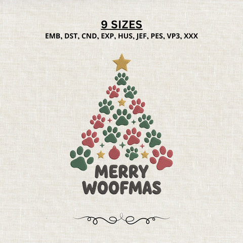 Merry Woofmas Embroidery Design – Christmas Dog Paw Tree Machine Embroidery File, Pet Christmas Design Embroidery/Applique DESIGNS PatternFeed8 