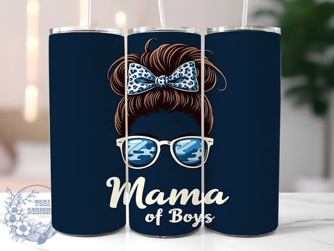 Messy Bun 20oz Skinny Tumbler PNG, Mama of Boys Tumbler Sublimation Wrap, Straight & Tapered Tumbler Wrap, Instant Digital Download Sublimation ToriDesigns 