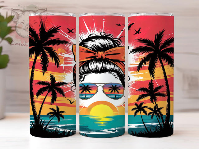 Messy Bun Beach Mom Tumbler, Beach Mom Wrap, 20oz Tumbler for Moms, Mom Life Beach Cup, Messy Bun Design, Beach Vibes Mom Tumbler, Relaxed Mom Sublimation Sublimation Lara' s Designs 