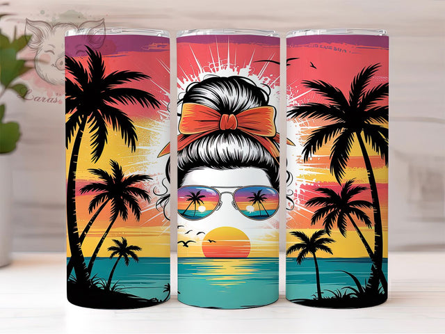 Messy Bun Beach Mom Tumbler, Beach Mom Wrap, 20oz Tumbler for Moms, Mom Life Beach Cup, Messy Bun Design, Beach Vibes Mom Tumbler, Relaxed Mom Sublimation Sublimation Lara' s Designs 