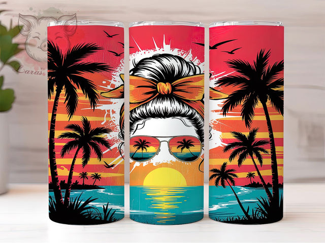 Messy Bun Beach Mom Tumbler, Beach Mom Wrap, 20oz Tumbler for Moms, Mom Life Beach Cup, Messy Bun Design, Beach Vibes Mom Tumbler, Relaxed Mom Sublimation Sublimation Lara' s Designs 