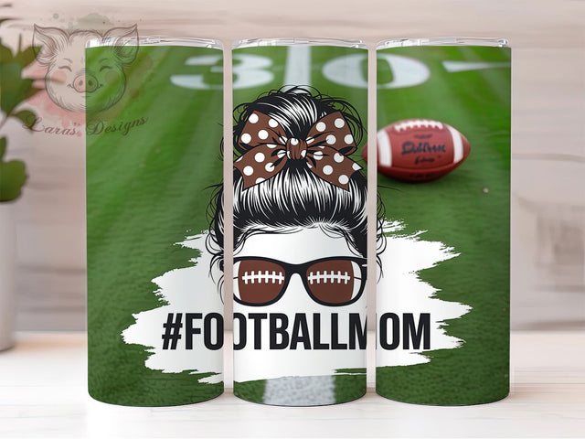 Messy Bun Football Mom Tumbler Wrap, Messy Bun Mom Wrap, 20oz Tumbler PNG, Sublimation Football Design, Game Day Mom Tumbler, Sports Mom Hair Wrap, Printable Mom Life Tumbler Sublimation Lara' s Designs 
