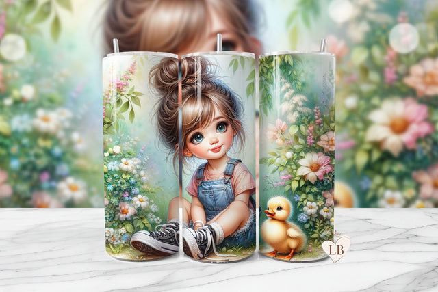 Messy Bun Girl With Duck Seamless Tumbler Wrap PNG Sublimation BijouBay 
