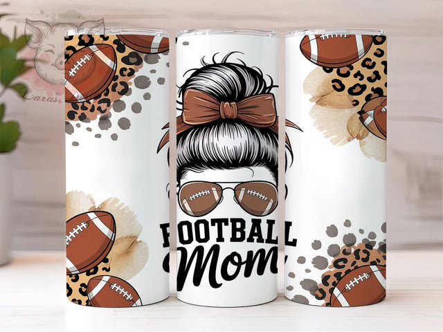 Messy Bun Leopard Football Mom Tumbler, Messy Bun Leopard Wrap, 20oz Sublimation PNG, Game Day Mom Tumbler, Animal Print Mom Cup, Trendy Football Mom Wrap, Sports Mama Leopard Print Sublimation Lara' s Designs 