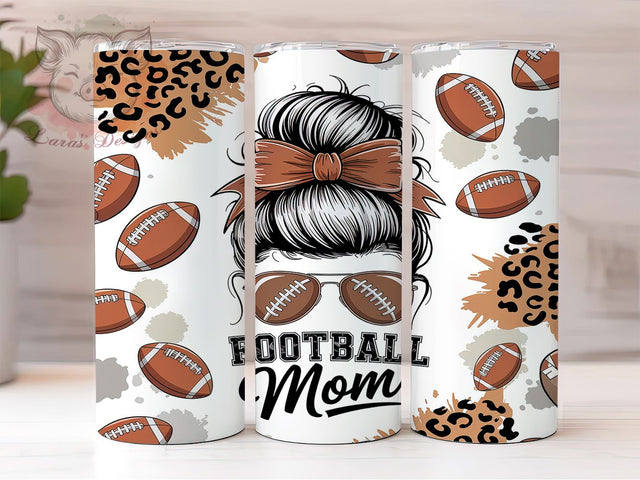 Messy Bun Leopard Football Mom Tumbler, Messy Bun Leopard Wrap, 20oz Sublimation PNG, Game Day Mom Tumbler, Animal Print Mom Cup, Trendy Football Mom Wrap, Sports Mama Leopard Print Sublimation Lara' s Designs 