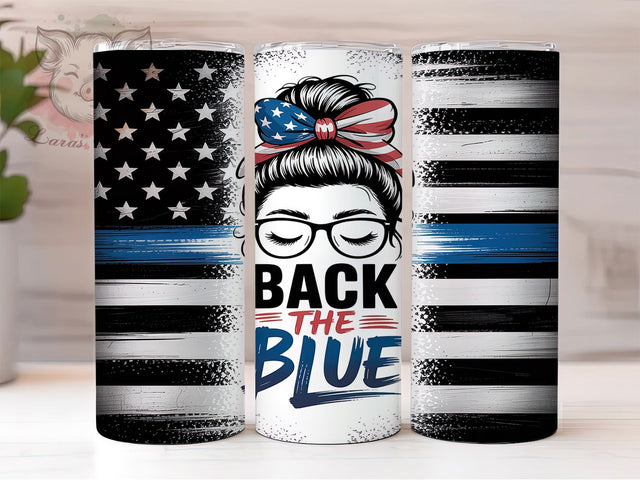 Messy Bun Police Wife Tumbler Wrap, Law Enforcement Support, Blue Line Tumbler, Messy Hair Design, Police Mom Tumbler, Back The Blue Decor, Sublimation Template Sublimation Lara' s Designs 