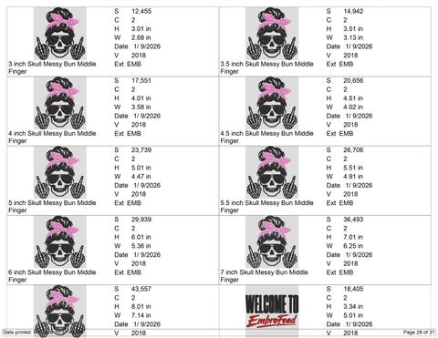Messy Bun Skull Mom Embroidery Design – Pink Bow Skeleton Middle Finger Machine Embroidery File Embroidery/Applique DESIGNS PatternFeed8 