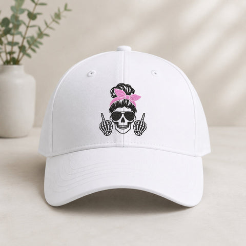 Messy Bun Skull Mom Embroidery Design – Pink Bow Skeleton Middle Finger Machine Embroidery File Embroidery/Applique DESIGNS PatternFeed8 