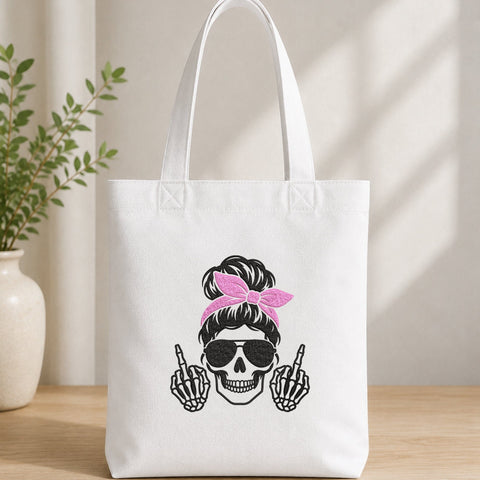 Messy Bun Skull Mom Embroidery Design – Pink Bow Skeleton Middle Finger Machine Embroidery File Embroidery/Applique DESIGNS PatternFeed8 