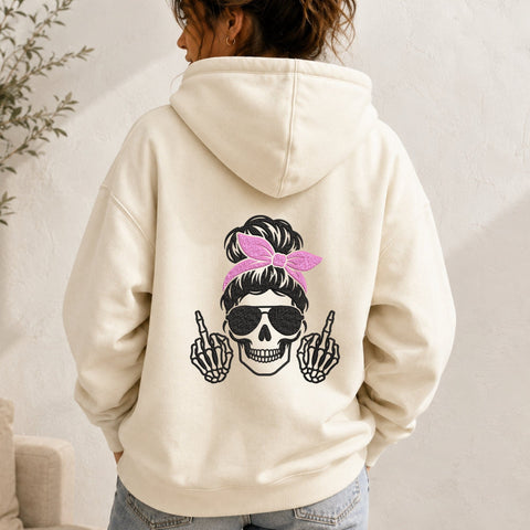 Messy Bun Skull Mom Embroidery Design – Pink Bow Skeleton Middle Finger Machine Embroidery File Embroidery/Applique DESIGNS PatternFeed8 