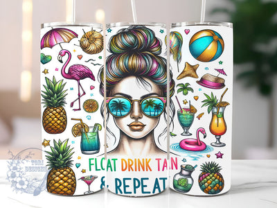 Messy Bun Summer 20oz Skinny Tumbler, Float Drink Tan Repeat Tumbler Png, Straight & Tapered Tumbler Wrap, Instant Digital Download Sublimation ToriDesigns 