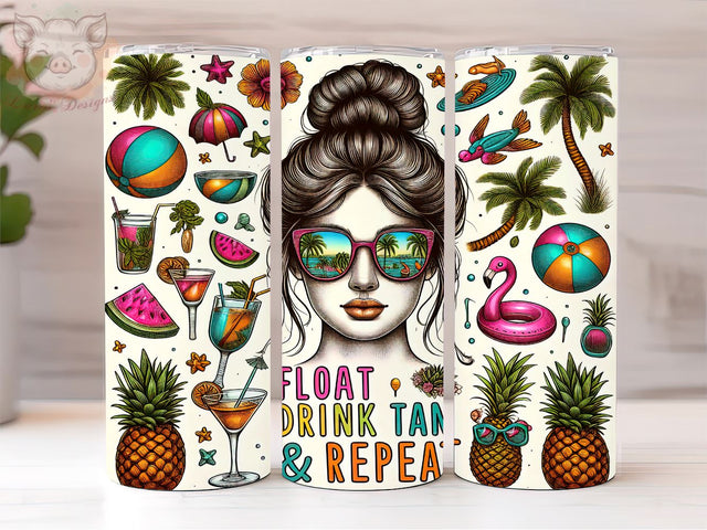Messy Bun Summer 20oz Tumbler Png, Straight & Tapered Tumbler Png, Float Drink Tan Repeat Tumbler Png, Digital Download PNG Sublimation Lara' s Designs 
