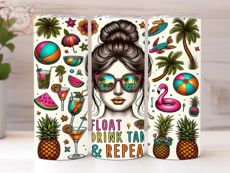 Messy Bun Summer 20oz Tumbler Png, Straight & Tapered Tumbler Png, Float Drink Tan Repeat Tumbler Png, Digital Download PNG Sublimation Lara' s Designs 