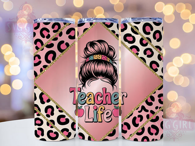 Messy Bun Teacher 20oz Tumbler, Messy Bun Wrap, Sublimation Gift, Educator Mug, 20oz Tumbler Design, Teacher Life Quote, Classroom Theme Sublimation SvggirlplusArt 