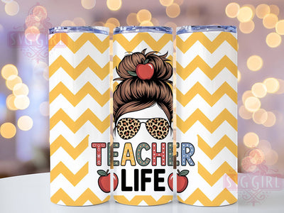 Messy Bun Teacher Life 20oz Tumbler, Messy Bun Wrap, Sublimation Gift, Educator Mug, 20oz Tumbler Design, Teacher Life Quote, Classroom Theme Sublimation SvggirlplusArt 