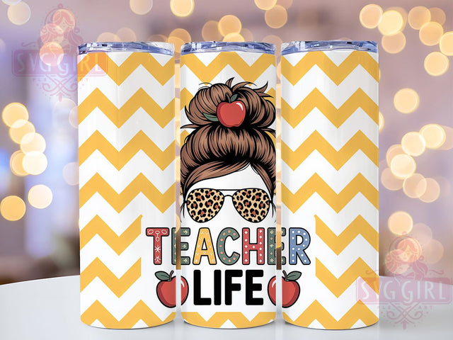 Messy Bun Teacher Life 20oz Tumbler, Messy Bun Wrap, Sublimation Gift, Educator Mug, 20oz Tumbler Design, Teacher Life Quote, Classroom Theme Sublimation SvggirlplusArt 