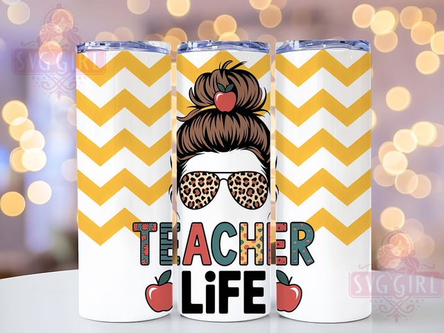 Messy Bun Teacher Life 20oz Tumbler, Messy Bun Wrap, Sublimation Gift, Educator Mug, 20oz Tumbler Design, Teacher Life Quote, Classroom Theme Sublimation SvggirlplusArt 