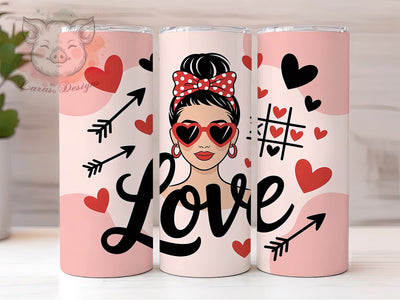 Messy Bun Valentine Tumbler, XOXO Hearts Wrap, Cute Bun Love Cup, 20oz Sublimation Wrap, Stylish Valentine Design Tumbler, Artistic Messy Bun Cup, Romantic Love Theme Wrap Sublimation Lara' s Designs 