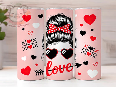 Messy Bun Valentine Tumbler, XOXO Hearts Wrap, Cute Bun Love Cup, 20oz Sublimation Wrap, Stylish Valentine Design Tumbler, Artistic Messy Bun Cup, Romantic Love Theme Wrap Sublimation Lara' s Designs 