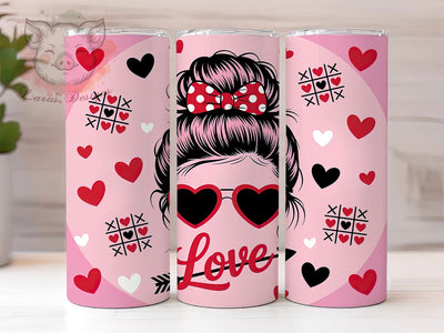 Messy Bun Valentine Tumbler, XOXO Hearts Wrap, Cute Bun Love Cup, 20oz Sublimation Wrap, Stylish Valentine Design Tumbler, Artistic Messy Bun Cup, Romantic Love Theme Wrap Sublimation Lara' s Designs 